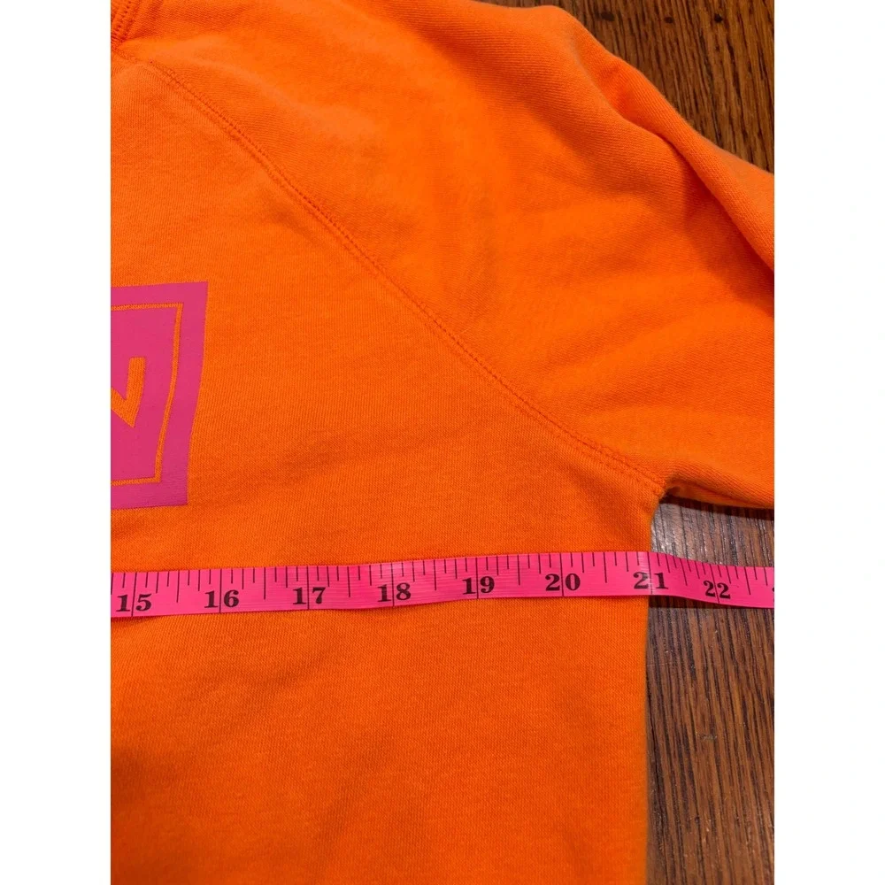 Peloton Womens M Orange Pink Box Logo Raglan Fleece Crewneck Sweatshirt Pullover